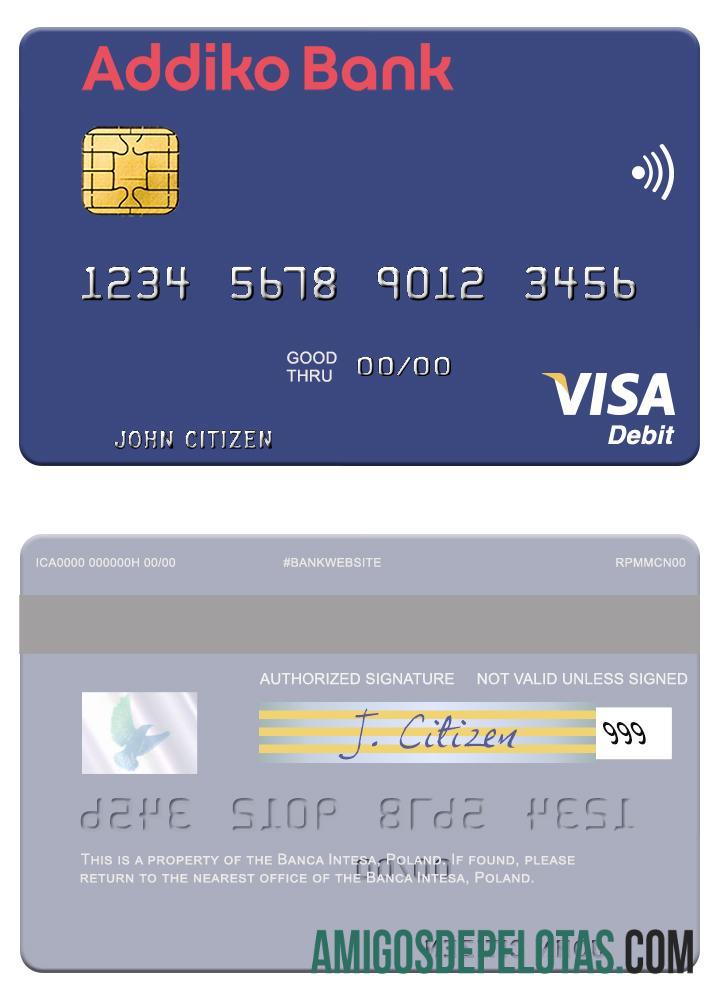 Cartão de débito Visa do Eslovênia Addiko Bank amostra